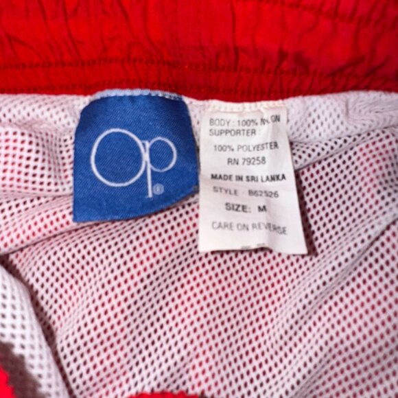 VTG 90s OP Ocean Pacific Swim Shorts Trunks Mens M Red Plaid Elastic Waist Liner - Picture 12 of 12